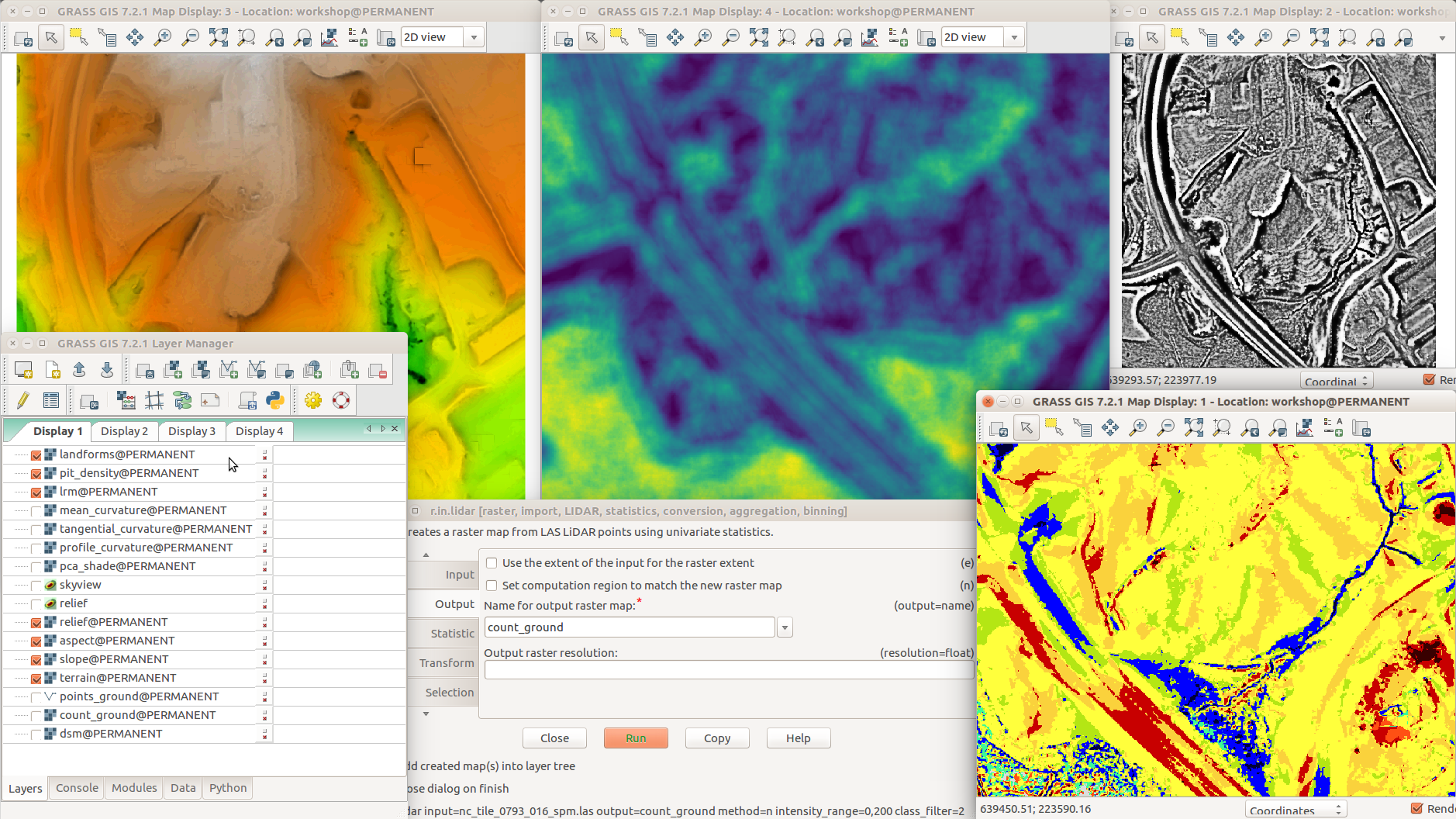 Thumbnail for File:Different terrain analyses and visualizations in multiple Map Displays.png