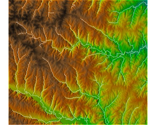Digital elevation model with streams