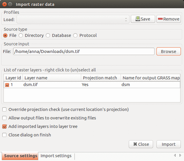 Import raster data: select the orthophoto file and change the name to ortho