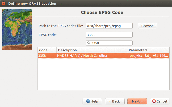 Find and select EPSG 3358
