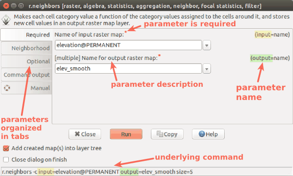 Layout of a module dialog