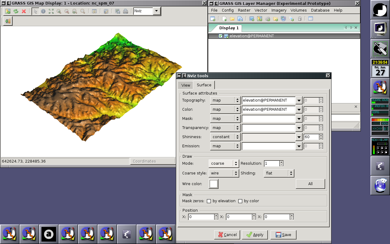 2008-06-27: Display raster map from layer tree in 2.5D (surface)