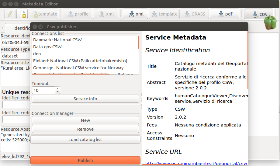 publishing of metadata directly to remote csw server