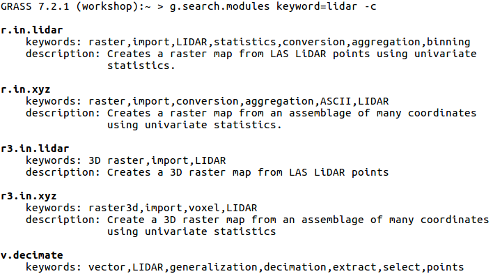 Buscar un módulo usando una búsqueda avanzada con g.search.modules