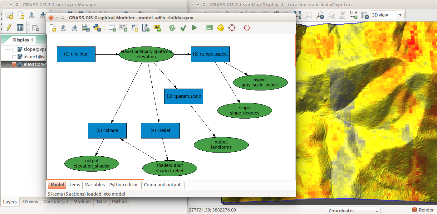 Graphical Modeler with r.in.lidar and terrain analysis.png