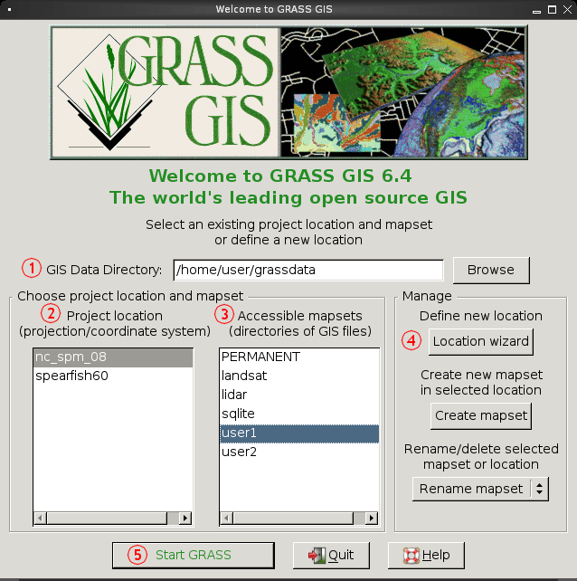 GRASS GIS start-up window
