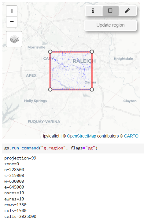 Shows the original computational region