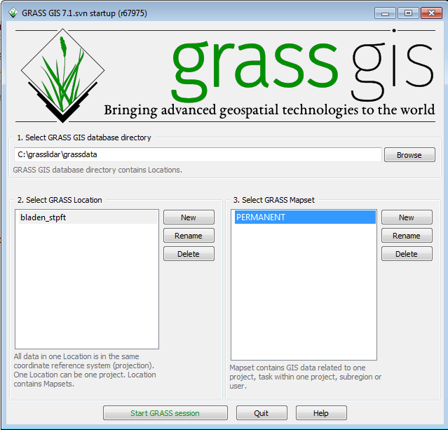 GRASS Startup Menu