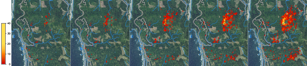 Example output of SOD spread. Overlaid onto the orthophoto image.