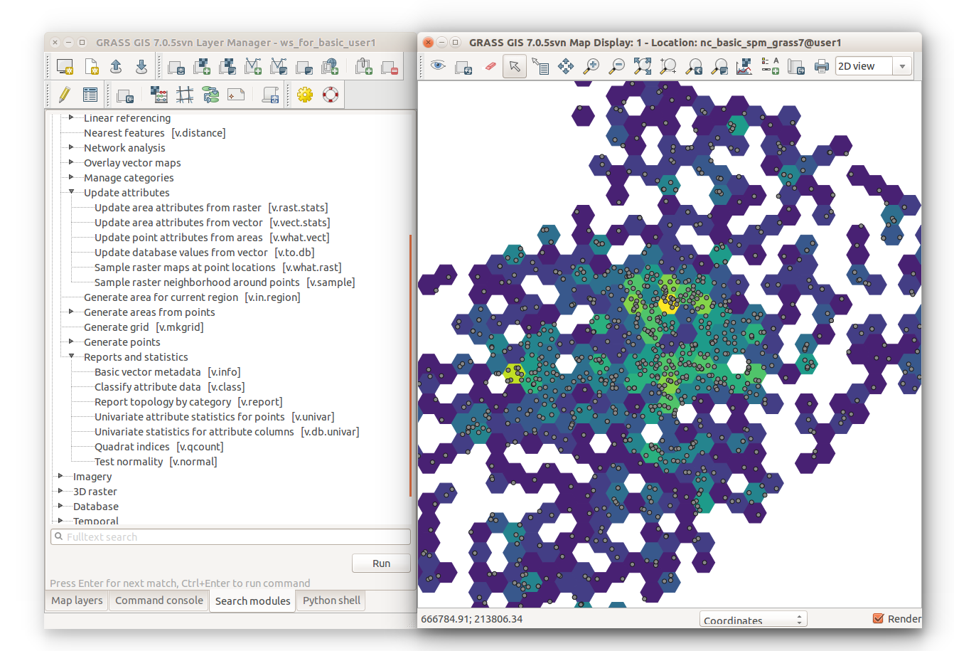 Colored hexagons and modules used to create them