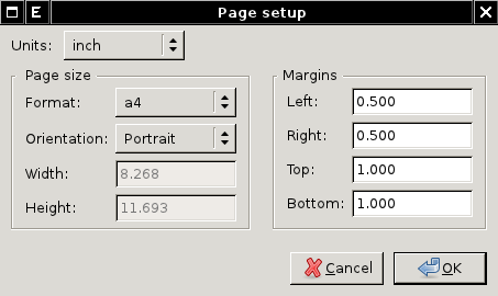 Cartographic Composer - page setup dialog